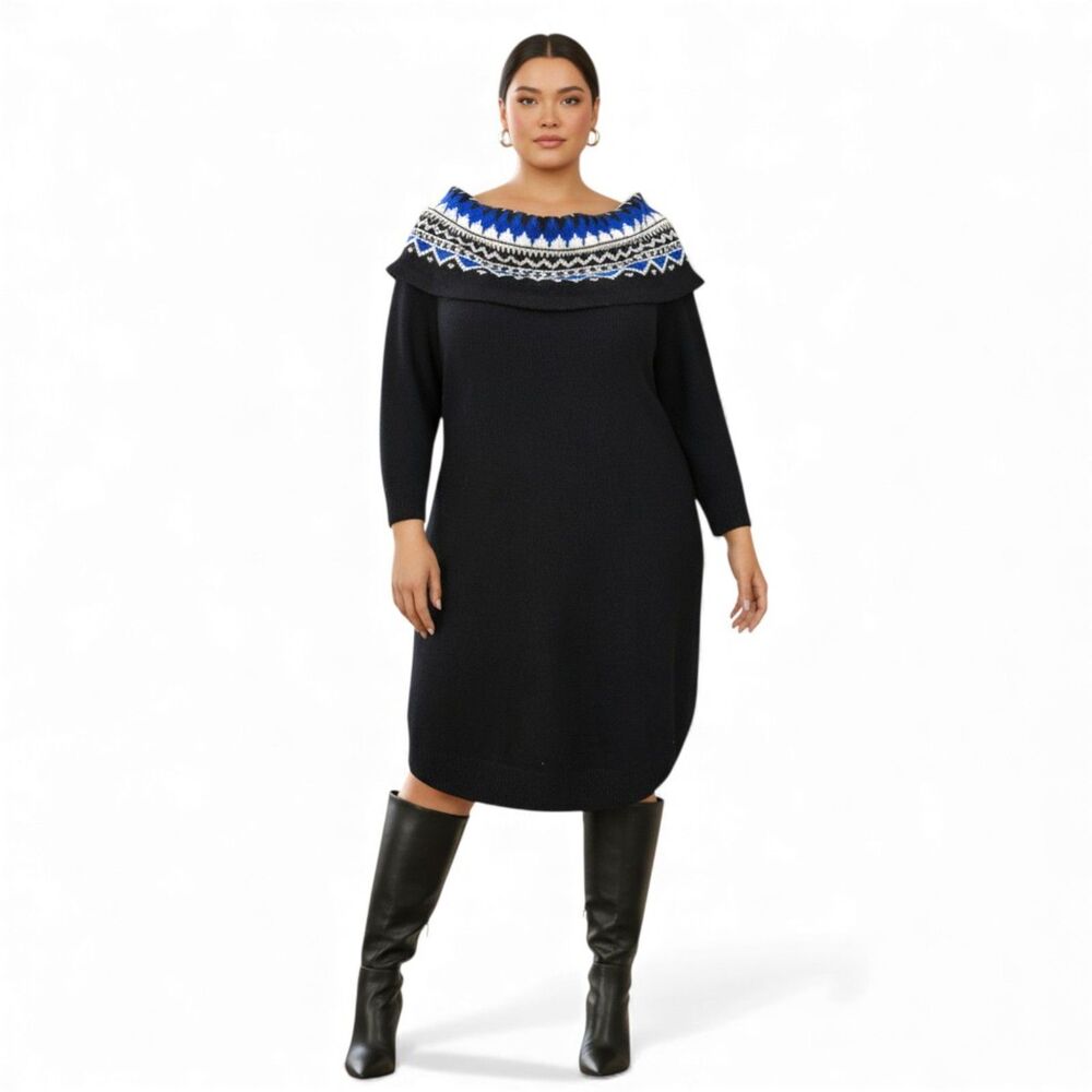 Lauren Ralph Lauren Fair Isle Off-the-Shoulder Sweater Dress, NWT! Size 3X